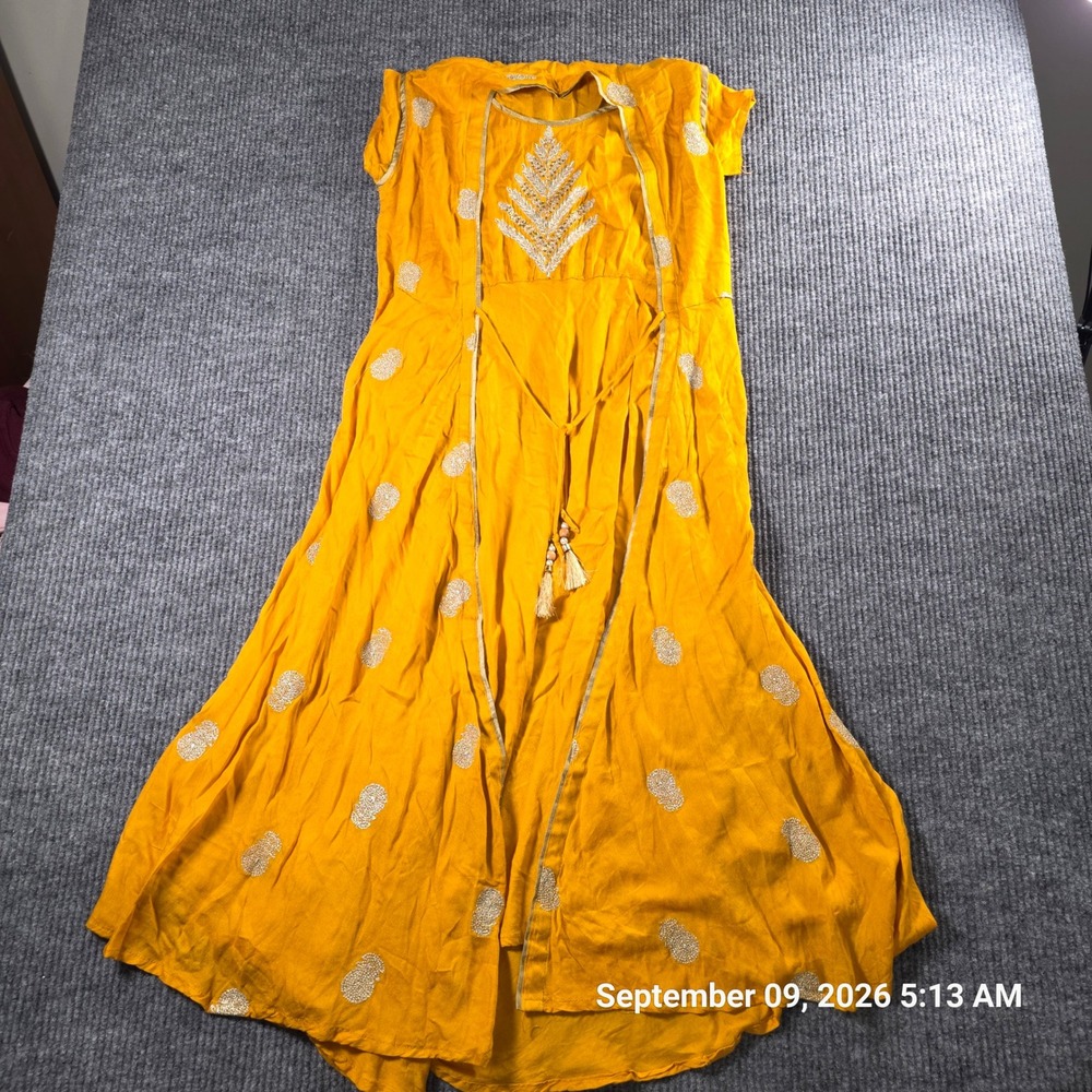SC 22 Women Yellow Embroidered Anarkali Dress XL Tassel Detail Indian Style